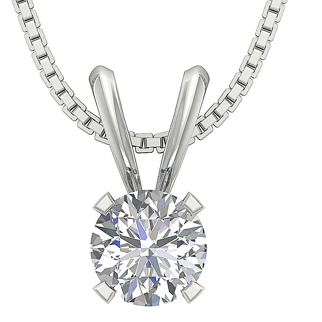 Round Brilliant Cut Diamond Solitaire Pendant I1/SI1 G 0.50- 1.00ct 14K Gold Necklace In Prong Set - Image 4