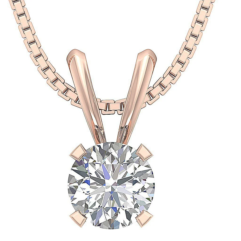 Round Brilliant Cut Diamond Solitaire Pendant I1/SI1 G 0.50- 1.00ct 14K Gold Necklace In Prong Set - Image 6