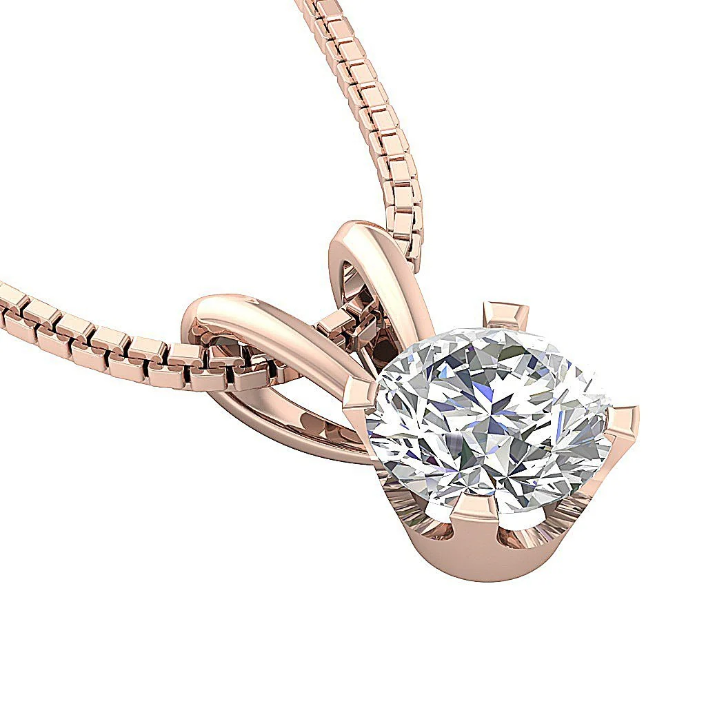 Round Brilliant Cut Diamond Solitaire Pendant I1/SI1 G 0.50- 1.00ct 14K Gold Necklace In Prong Set - Image 9