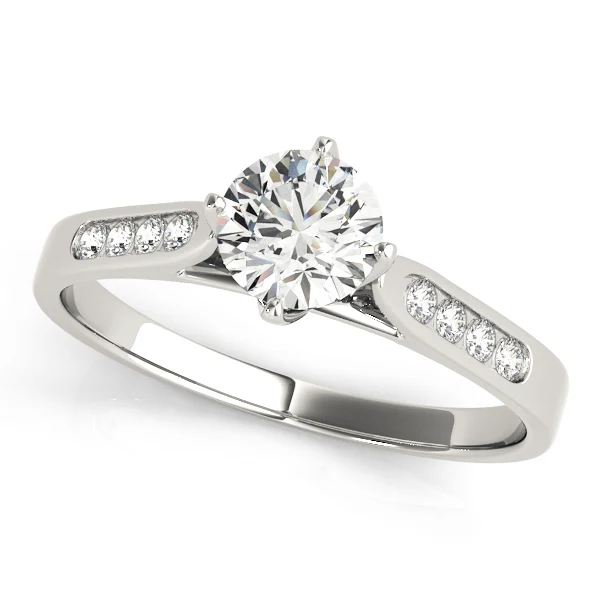 Round Brilliant Cut Lab Grown Diamond VS F 1.10 Carat Cathedral Ring with Channel-Set Accent Stones 14K Gold - Image 3