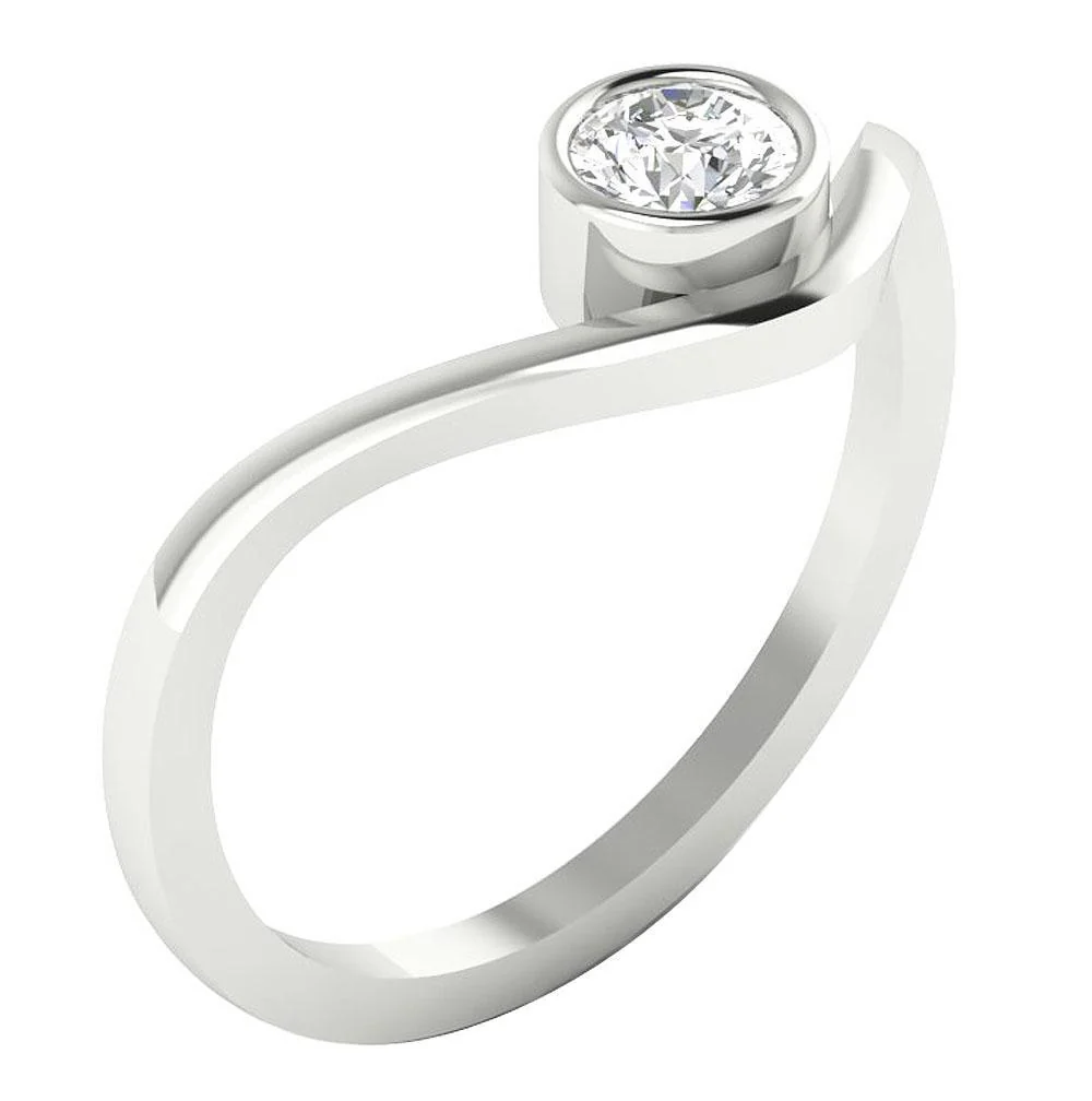 Round Cut Diamond 0.30Ct Bezel Set Solitaire Anniversary Ring In White Yellow Rose Gold
