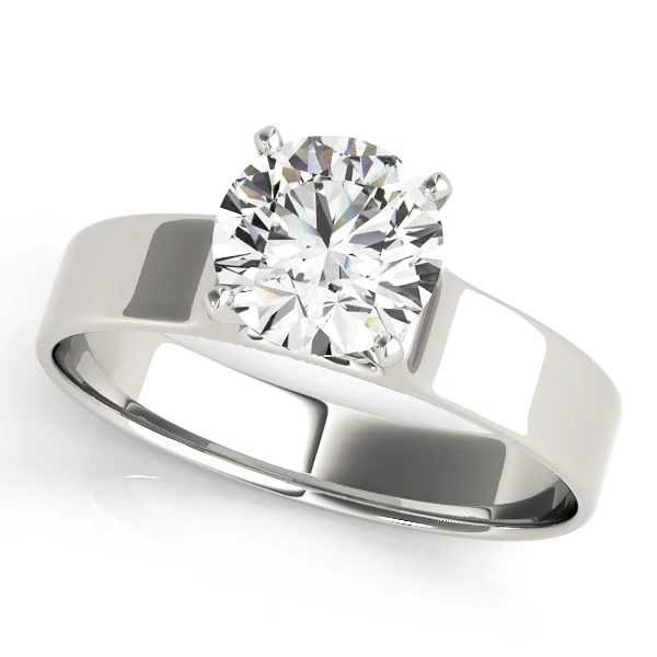 Round Cut Diamond Solitaire Engagement Ring with Flat Wide Band in 14K Gold VS F 1.00-3.00 Carat