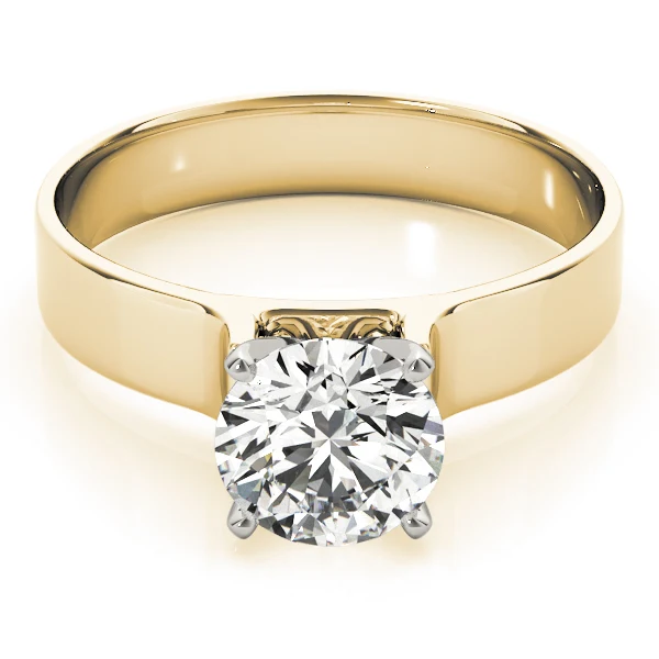 Round Cut Diamond Solitaire Engagement Ring with Flat Wide Band in 14K Gold VS F 1.00-3.00 Carat - Image 11