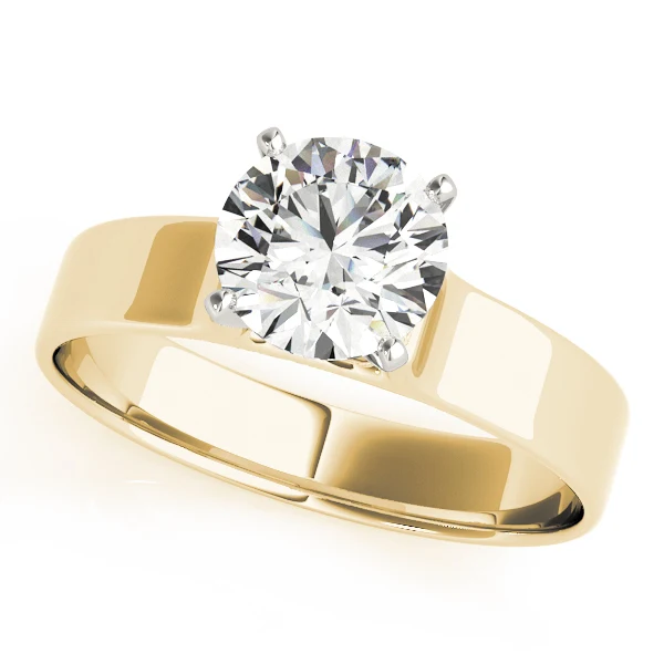 Round Cut Diamond Solitaire Engagement Ring with Flat Wide Band in 14K Gold VS F 1.00-3.00 Carat - Image 2