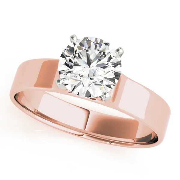 Round Cut Diamond Solitaire Engagement Ring with Flat Wide Band in 14K Gold VS F 1.00-3.00 Carat - Image 3