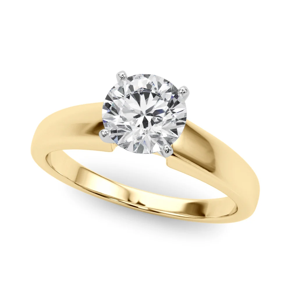 Round Cut Lab Grown Diamond VS F 1.00-2.00 Ct Engagement Ring with Classic Cathedral Plain Band in 14k Gold