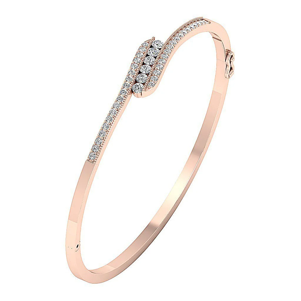 The Nora Excellent Round Diamonds Bangle Prong & Channel Set 14k/18k Solid Gold - Image 3