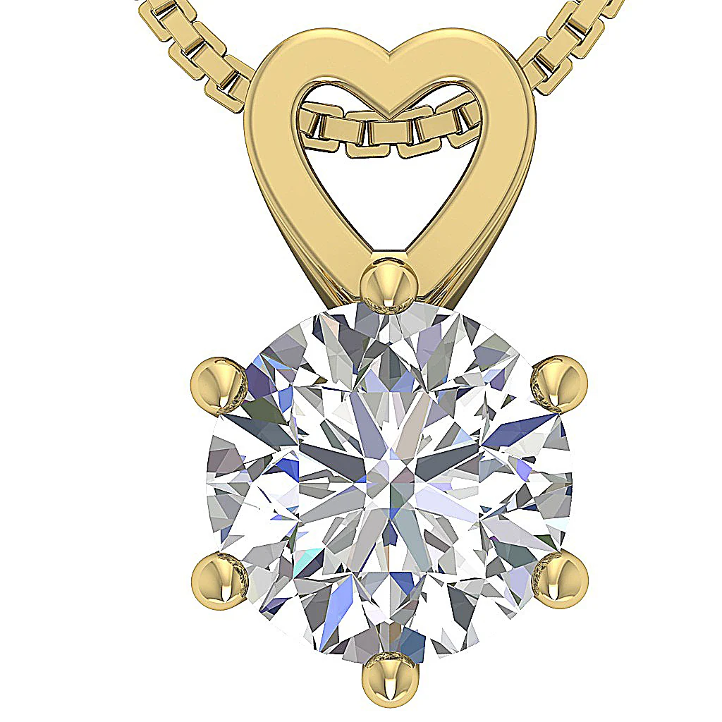 Royal 6-Prong 3-4 Ct Lab-Grown Diamond Solitaire Pendant 14K Gold Unique Heart Shaped Bale - Image 3