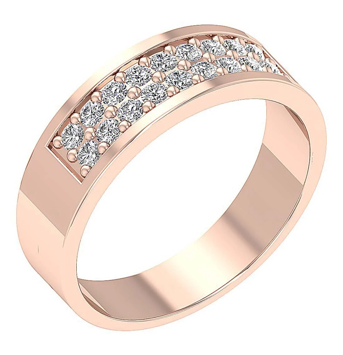 The Avery Natural Diamond 2 Row Mens Engagement Ring Prong Set 14k Solid Gold - Image 3