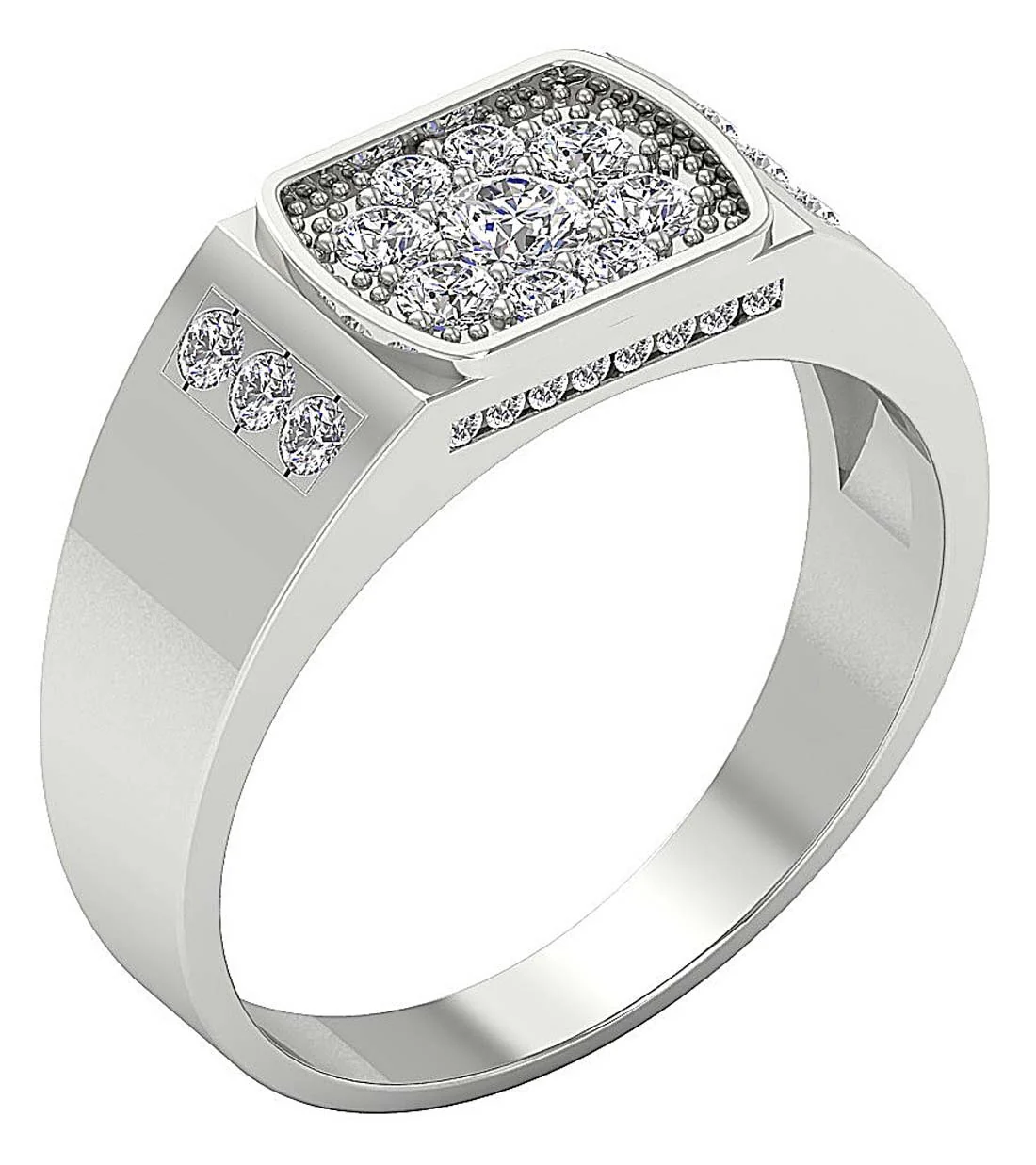 Penelope Natural Diamond Prong Channel Set 14k White Gold Mens Anniversary Ring 8.60MM - Image 2