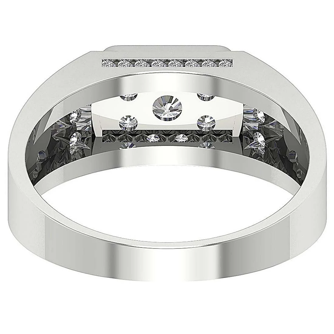 Penelope Natural Diamond Prong Channel Set 14k White Gold Mens Anniversary Ring 8.60MM - Image 7