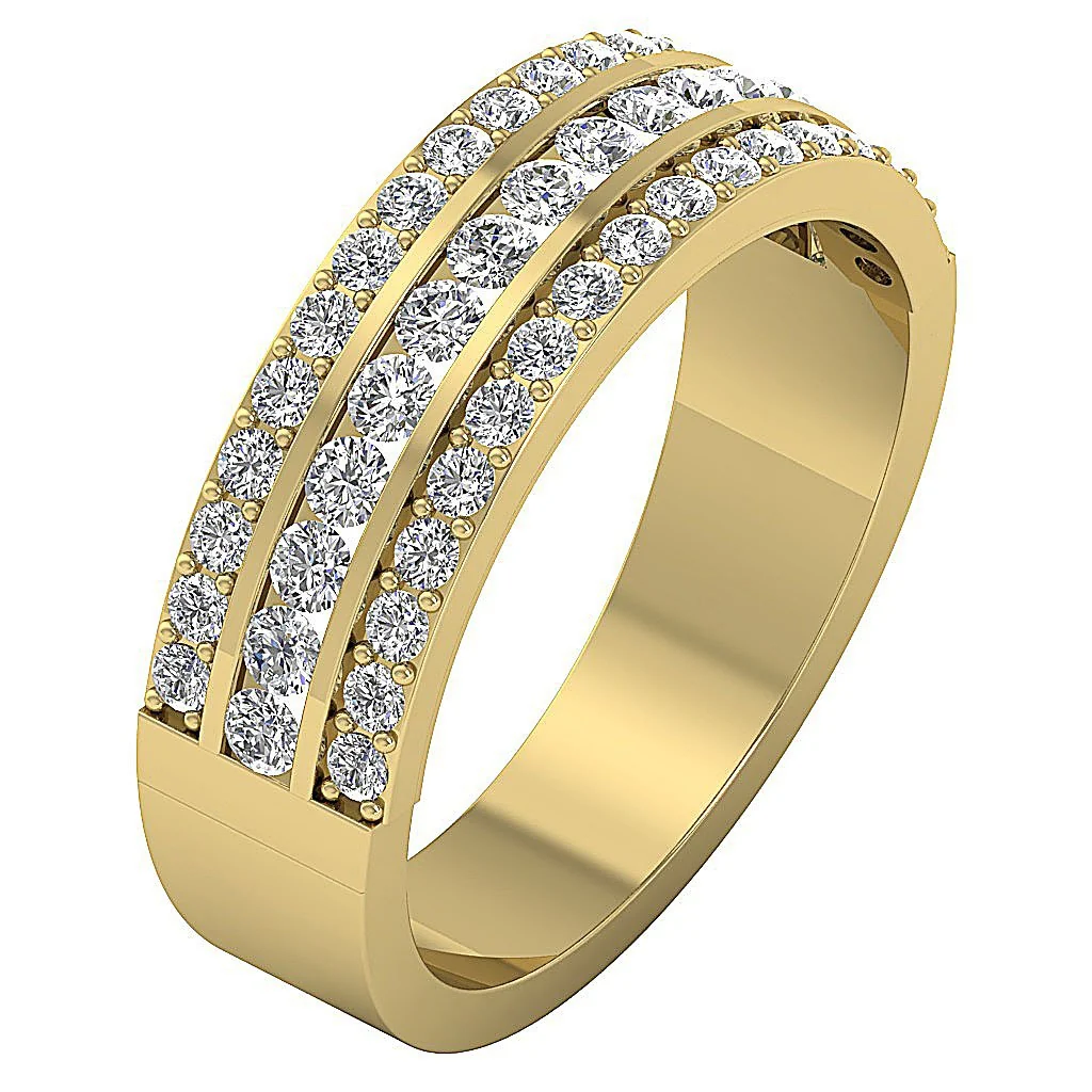 The Aadhya 14K Solid Yellow Gold Natural Diamond 3 Row Engagement Wedding Ring