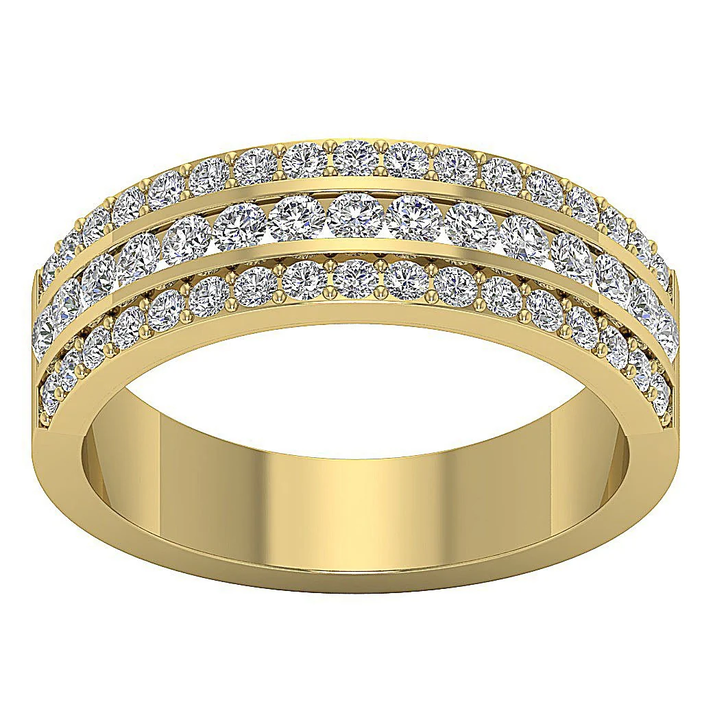 The Aadhya 14K Solid Yellow Gold Natural Diamond 3 Row Engagement Wedding Ring - Image 6