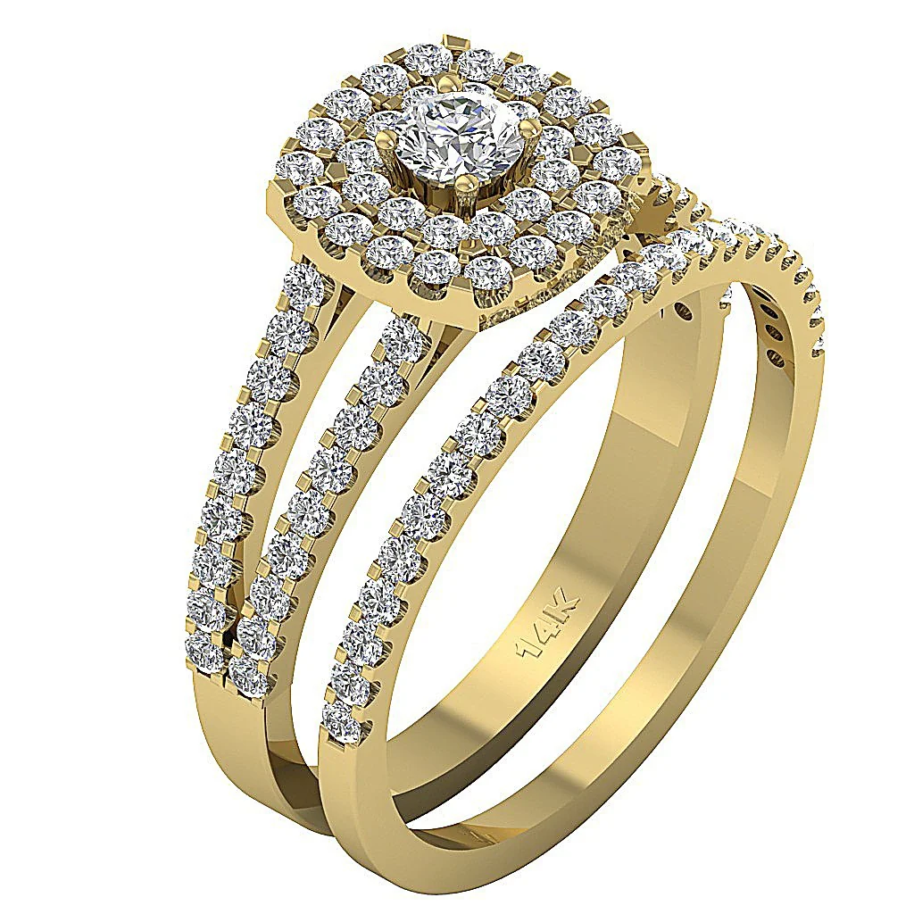 The Aaron Handmade Double Halo Bridal Anniversary Ring Round Diamond 14k Solid Gold