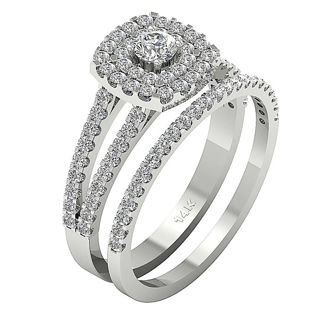 The Aaron Handmade Double Halo Bridal Anniversary Ring Round Diamond 14k Solid Gold - Image 3