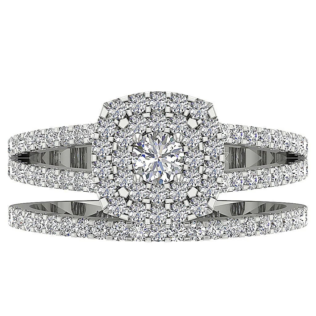The Aaron Handmade Double Halo Bridal Anniversary Ring Round Diamond 14k Solid Gold - Image 6