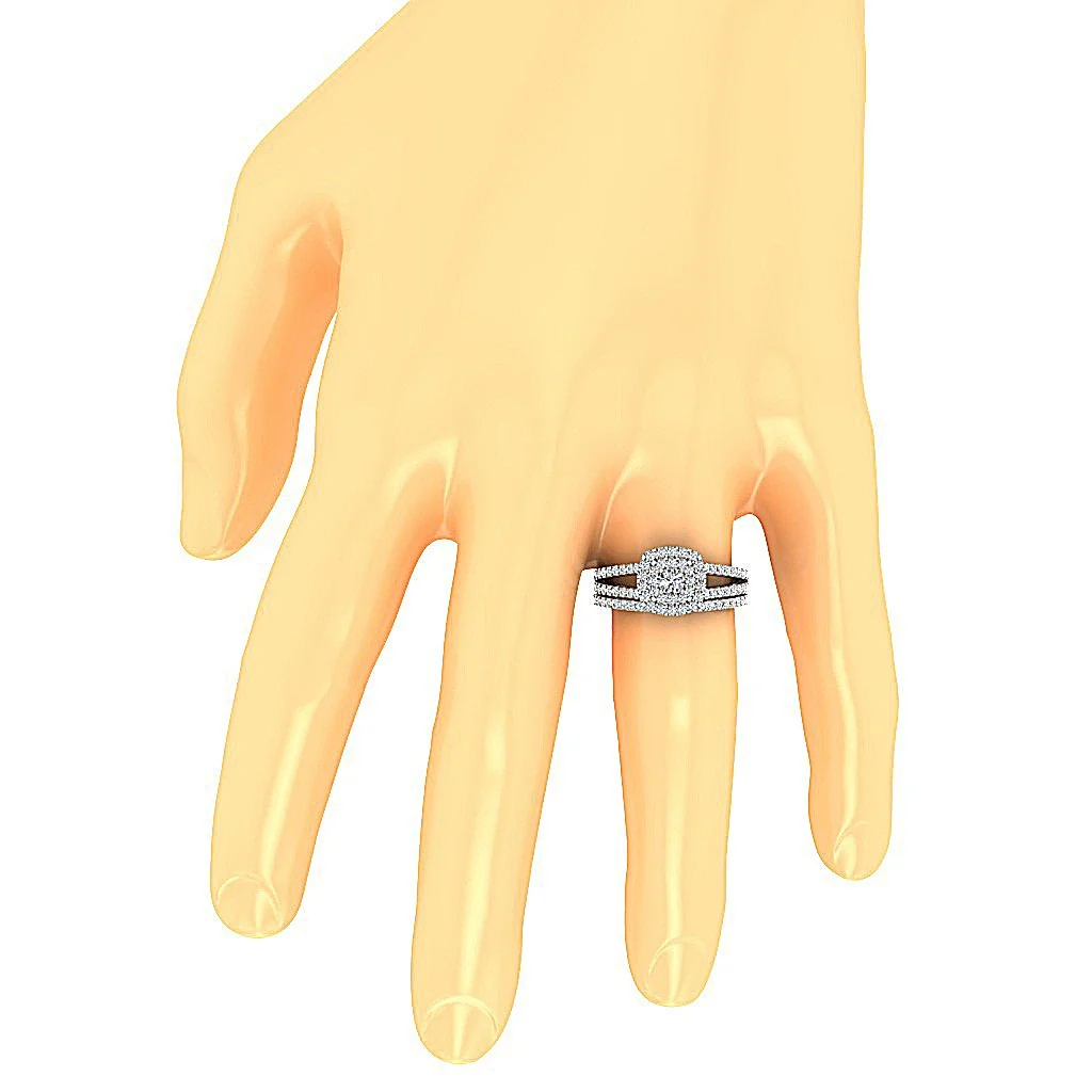 The Aaron Handmade Double Halo Bridal Anniversary Ring Round Diamond 14k Solid Gold - Image 7