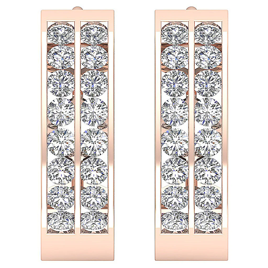 The Abel Sparkly 2 Row Round Brilliant Cut Diamond Hoop Earring 14K Rose Gold - Image 4