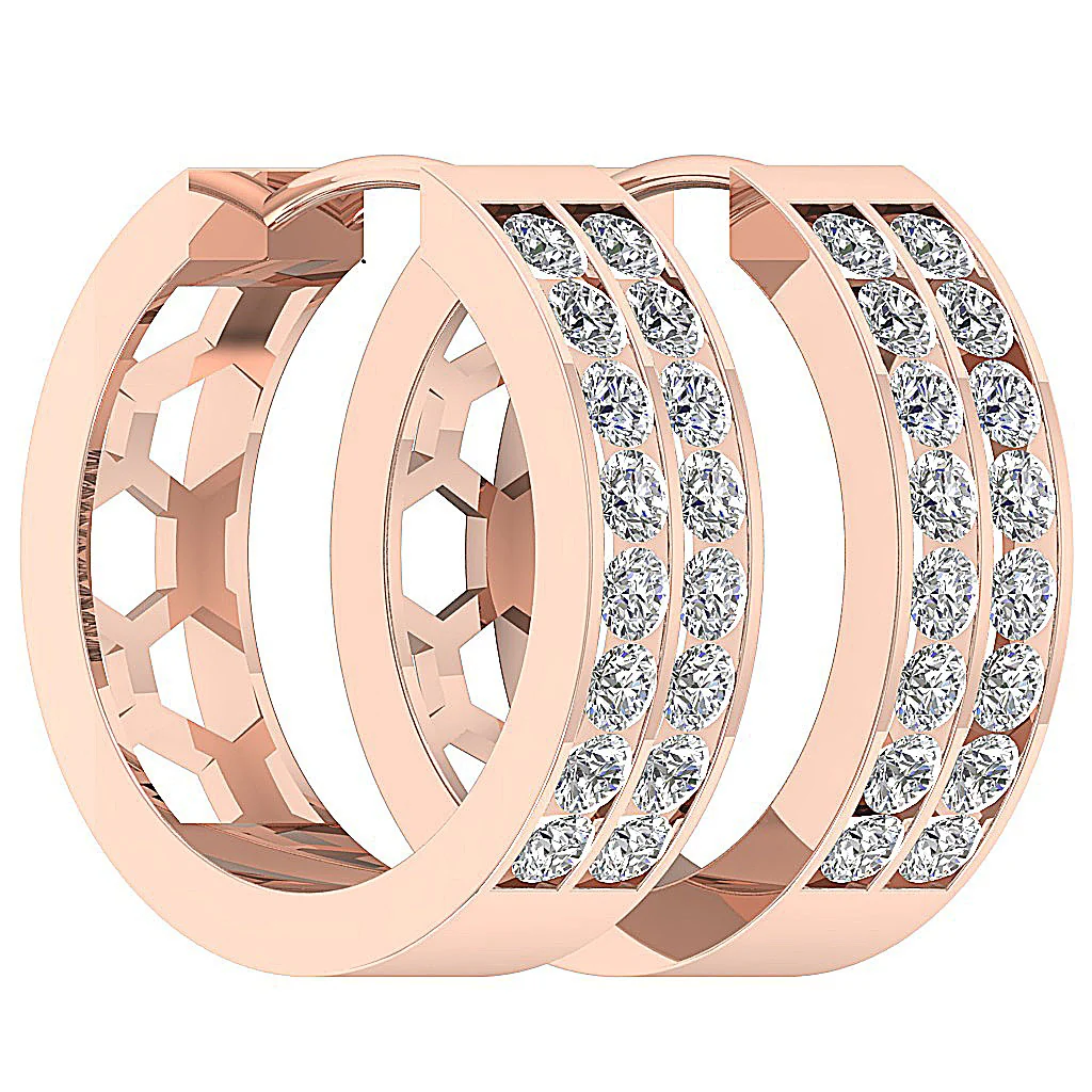 The Abel Sparkly 2 Row Round Brilliant Cut Diamond Hoop Earring 14K Rose Gold - Image 7