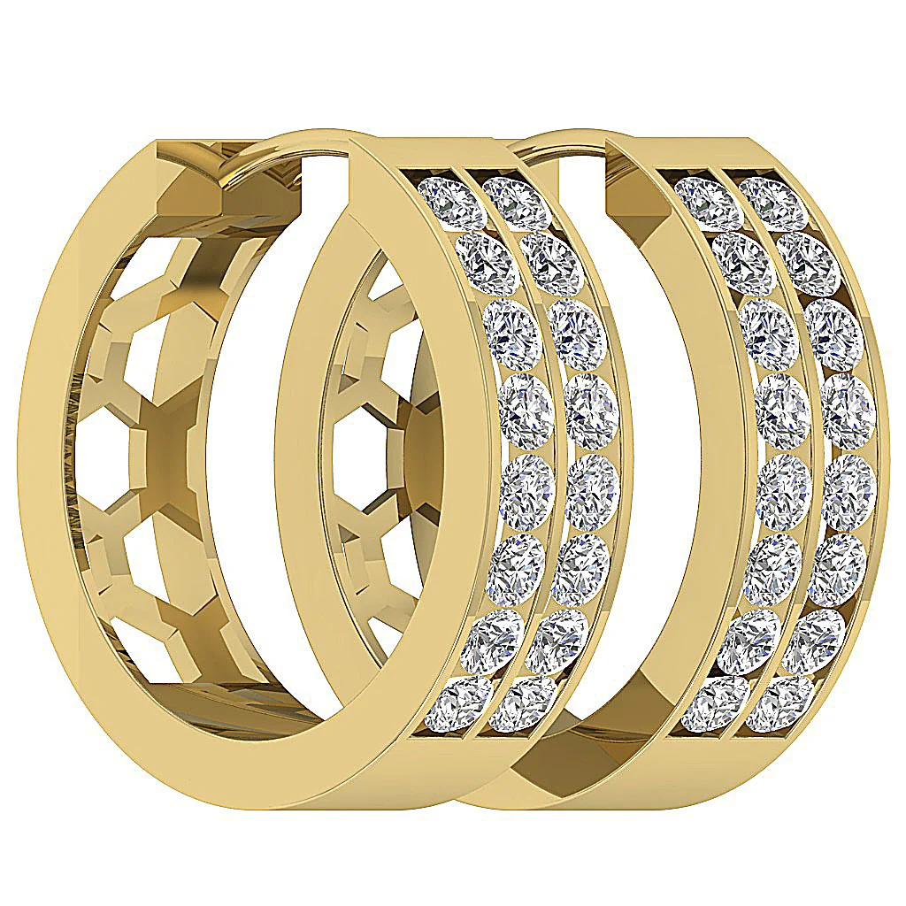 The Abel Sparkly 2 Row Round Brilliant Cut Diamond Hoop Earring 14K Rose Gold - Image 9