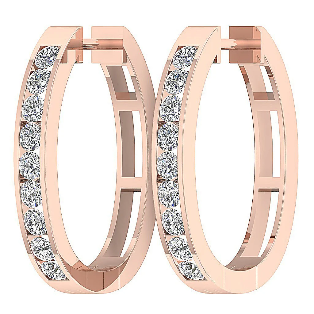 The Ace Genuine Diamond Channel Set Hoop Earring 14K White Yellow Rose Gold - Image 3