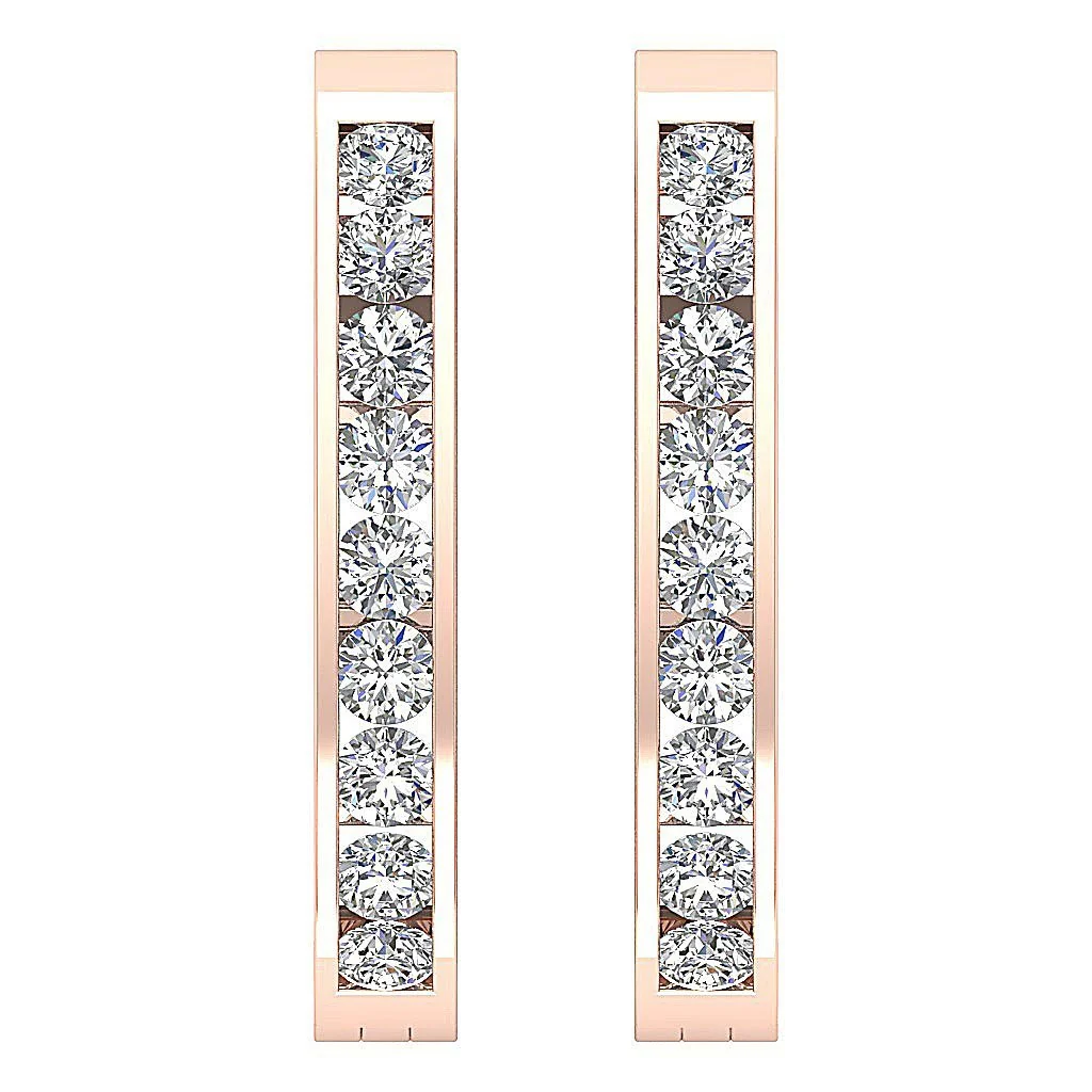 The Ace Genuine Diamond Channel Set Hoop Earring 14K White Yellow Rose Gold - Image 6