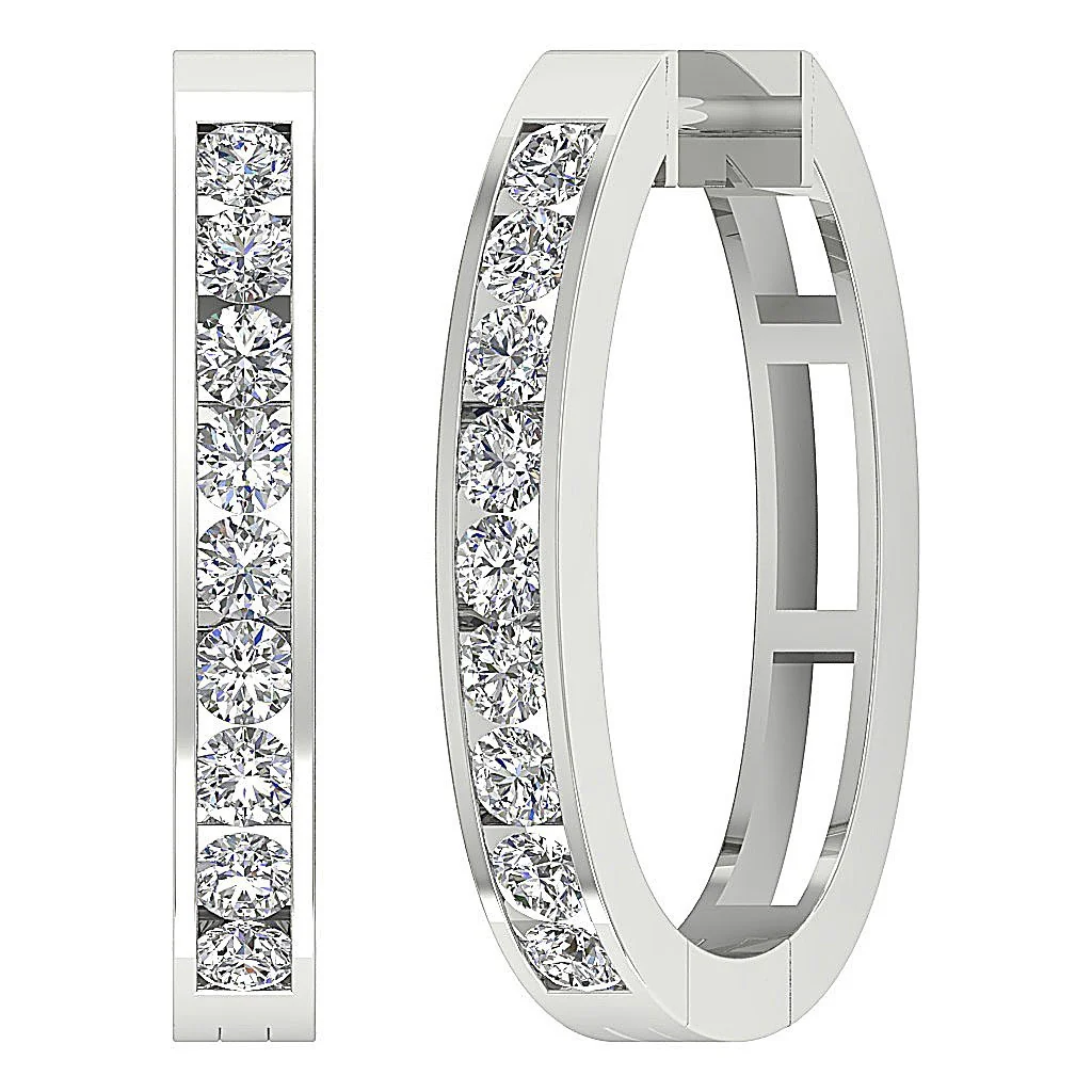 The Ace Genuine Diamond Channel Set Hoop Earring 14K White Yellow Rose Gold - Image 7