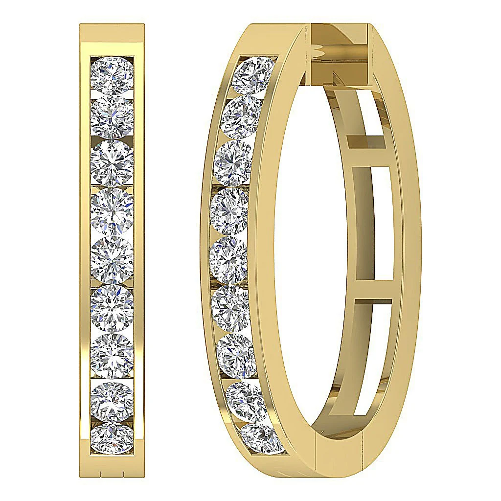 The Ace Genuine Diamond Channel Set Hoop Earring 14K White Yellow Rose Gold - Image 8