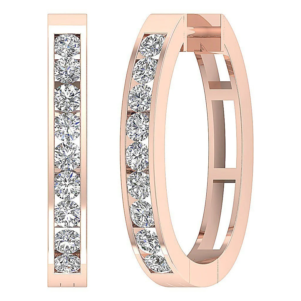 The Ace Genuine Diamond Channel Set Hoop Earring 14K White Yellow Rose Gold - Image 9