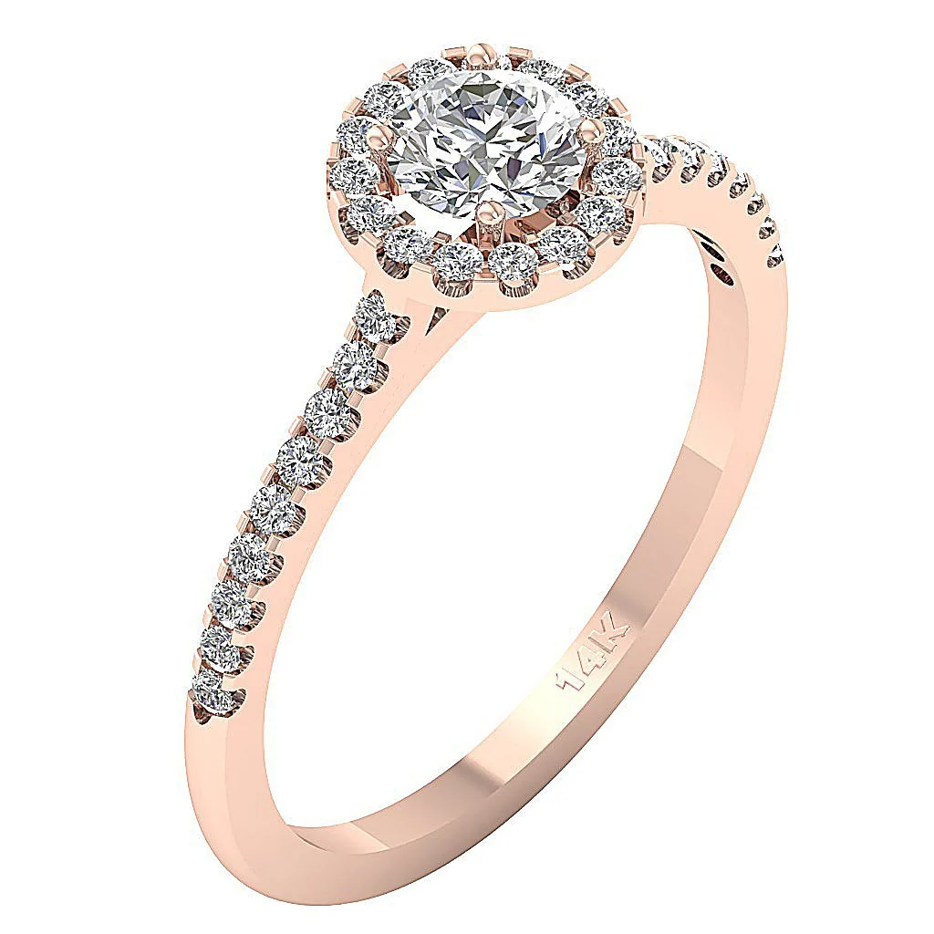The Ada 14k Solid Gold Halo Solitaire Round Cut Diamond Engagement Ring 10.65 mm - Image 3
