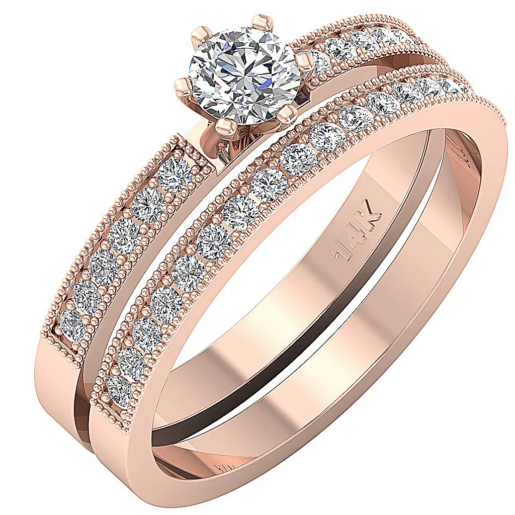 The Adam Beautiful Genuine Diamond Bridal Engagement Ring Set 14k White Yellow Rose Gold - Image 2