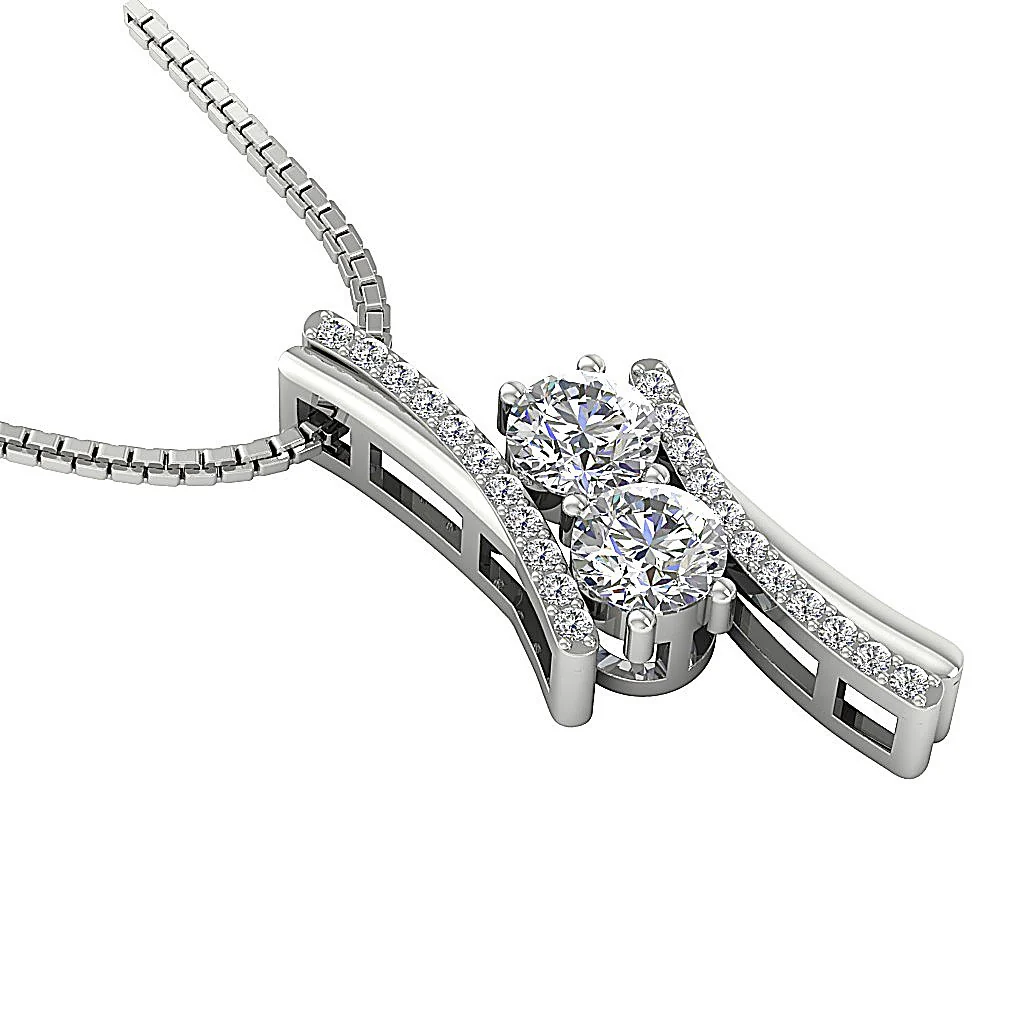 The Adam White Yellow Gold Gold Natural Diamond Forever 2 Stone Pendant For Women