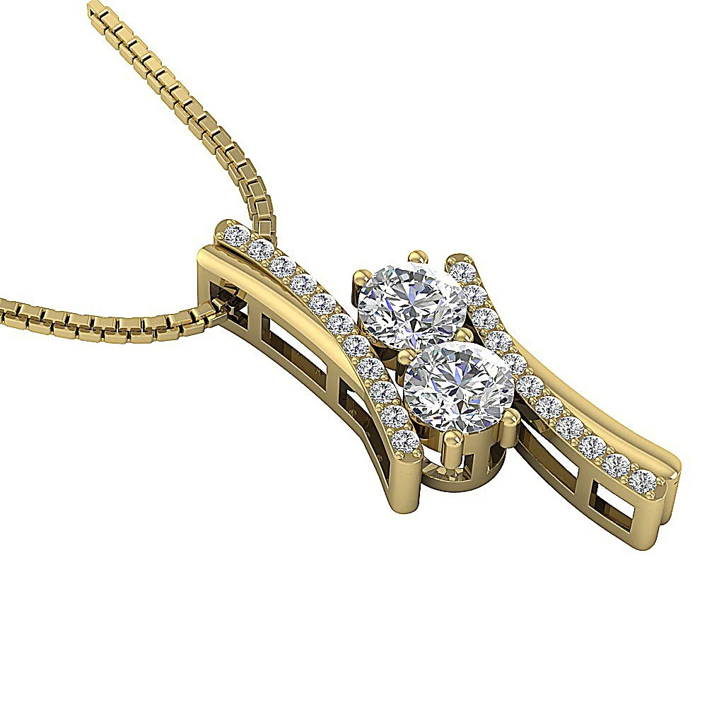 The Adam White Yellow Gold Gold Natural Diamond Forever 2 Stone Pendant For Women - Image 2