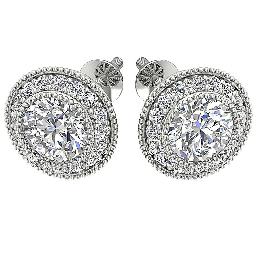 The Adelyn Round Brilliant Cut Diamond Yellow Gold Halo Solitaire Stud Earring 8.50 MM - Image 10