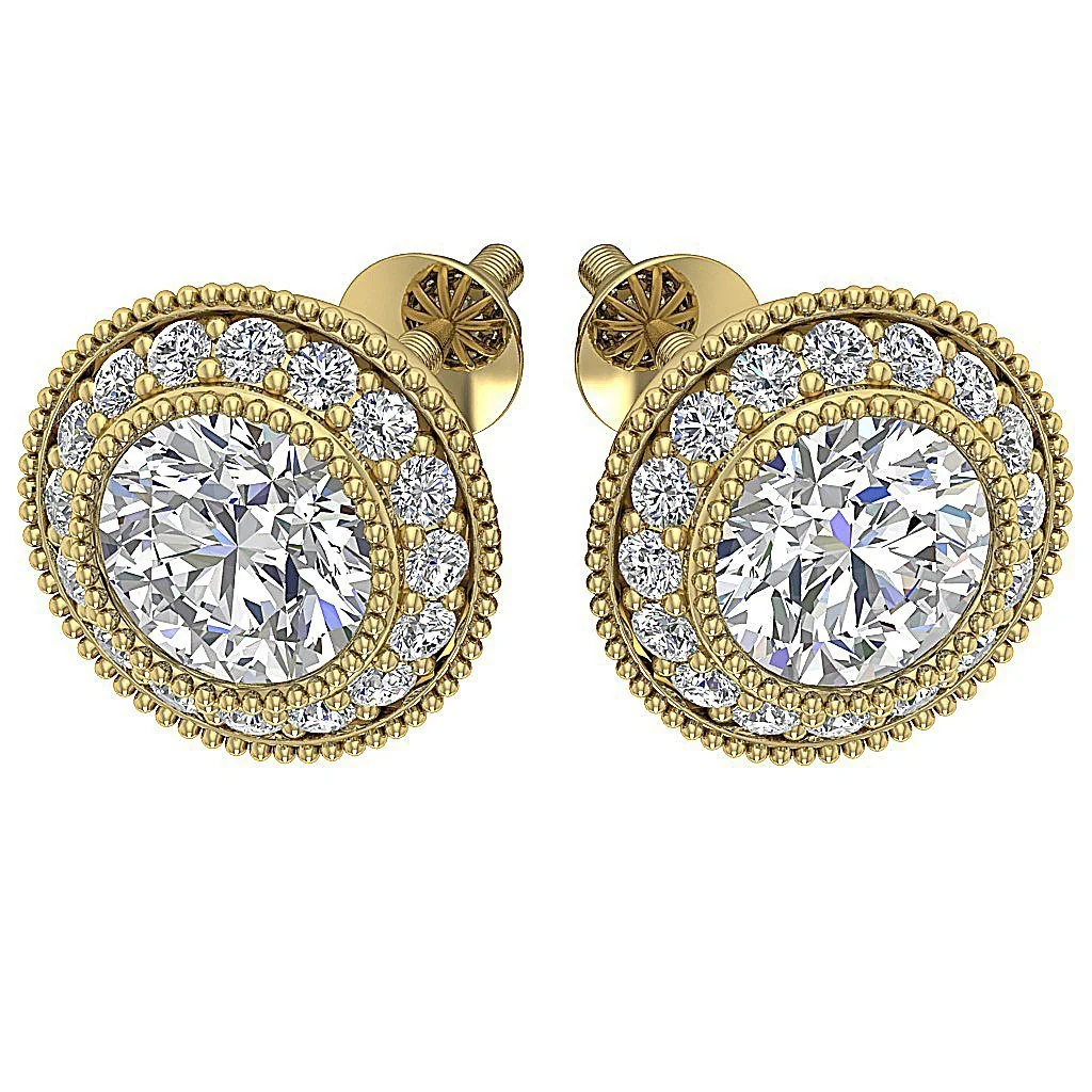The Adelyn Round Brilliant Cut Diamond Yellow Gold Halo Solitaire Stud Earring 8.50 MM - Image 11