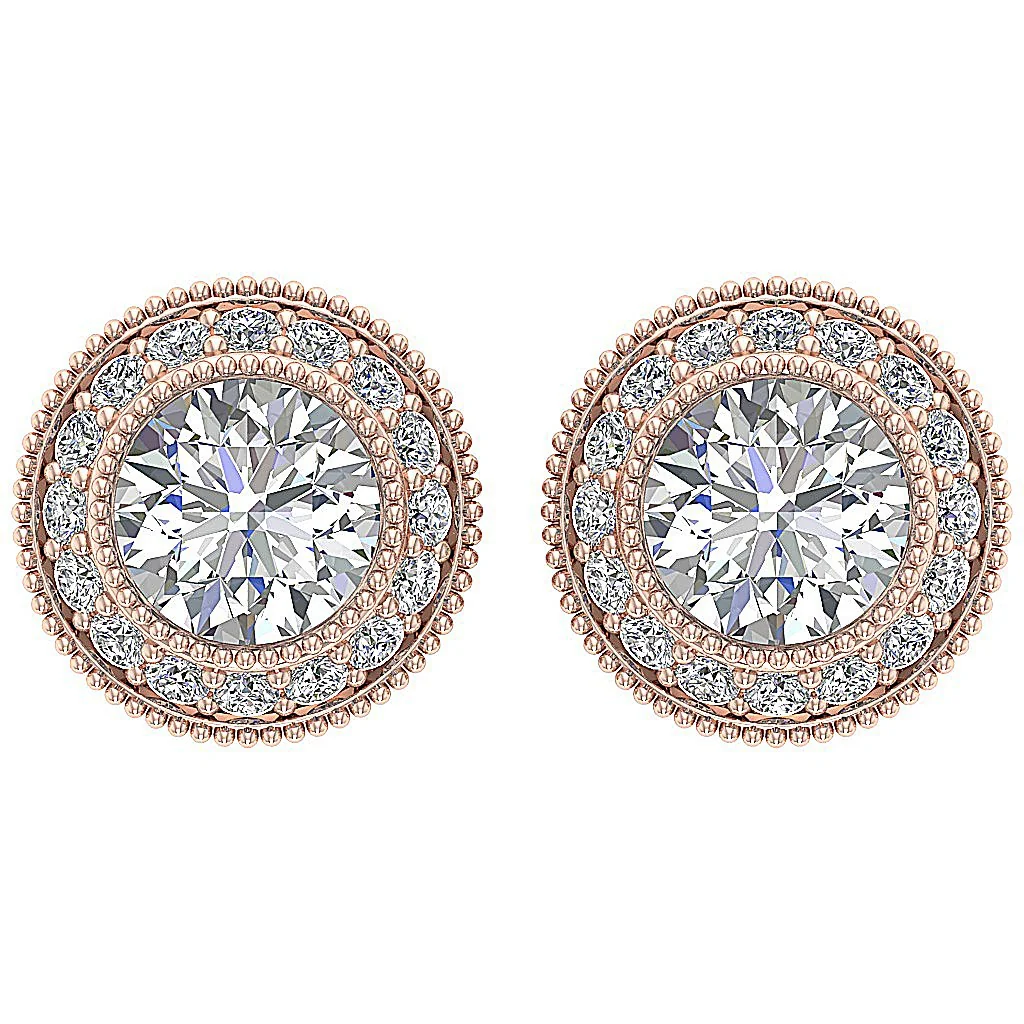 The Adelyn Round Brilliant Cut Diamond Yellow Gold Halo Solitaire Stud Earring 8.50 MM - Image 3