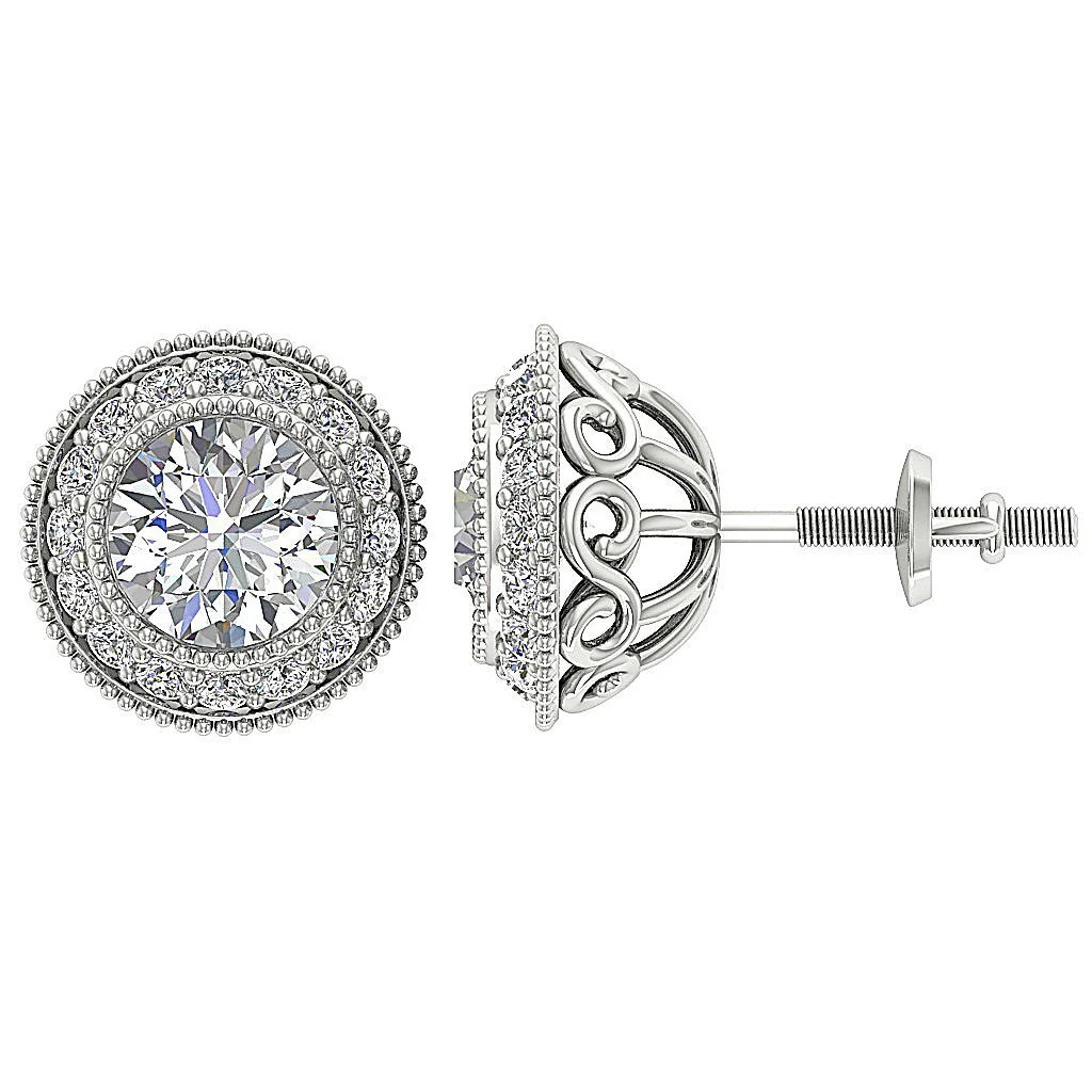 The Adelyn Round Brilliant Cut Diamond Yellow Gold Halo Solitaire Stud Earring 8.50 MM - Image 4