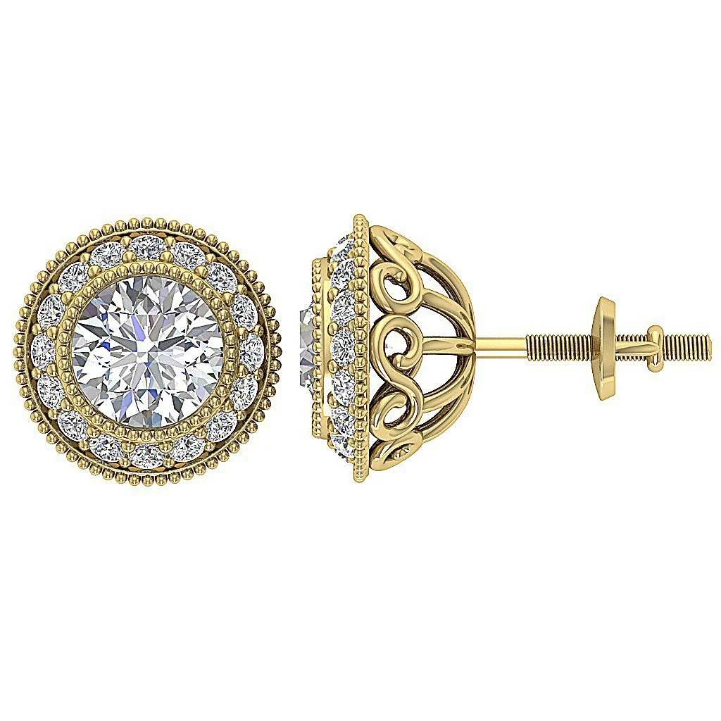 The Adelyn Round Brilliant Cut Diamond Yellow Gold Halo Solitaire Stud Earring 8.50 MM - Image 5
