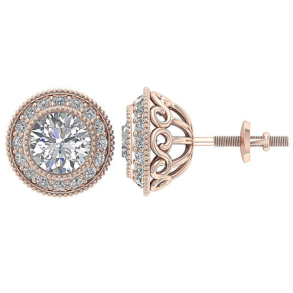 The Adelyn Round Brilliant Cut Diamond Yellow Gold Halo Solitaire Stud Earring 8.50 MM - Image 6