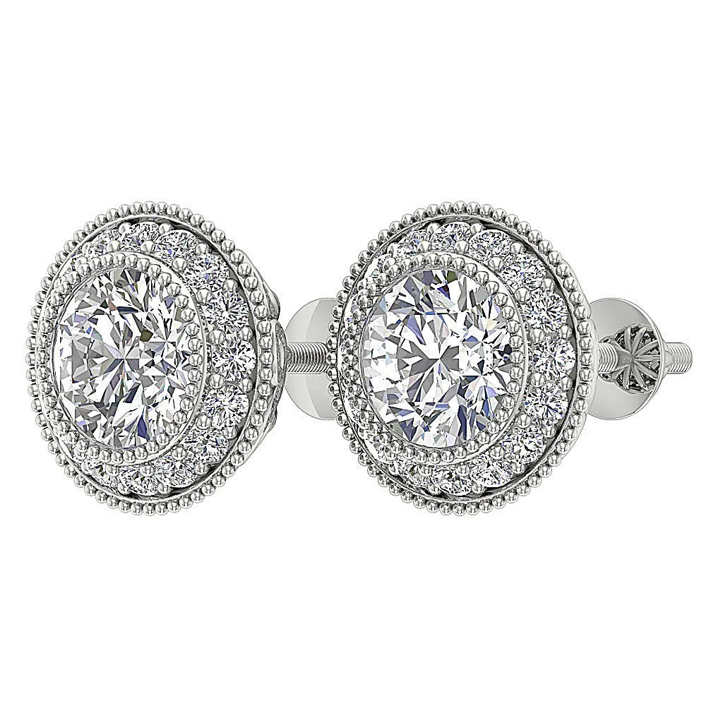 The Adelyn Round Brilliant Cut Diamond Yellow Gold Halo Solitaire Stud Earring 8.50 MM - Image 7
