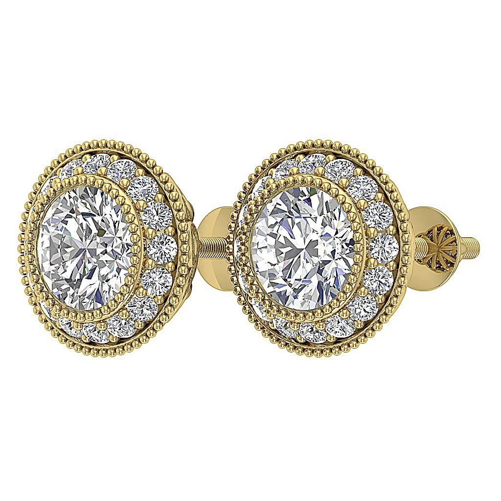 The Adelyn Round Brilliant Cut Diamond Yellow Gold Halo Solitaire Stud Earring 8.50 MM - Image 9