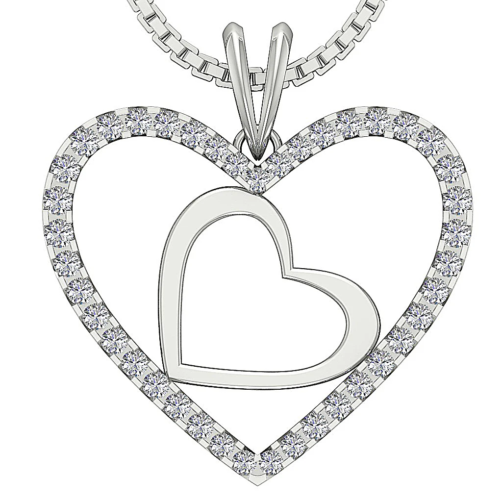 The Adrian Round Brilliant Cut Diamond Double Heart Pendant 14K Solid White Gold