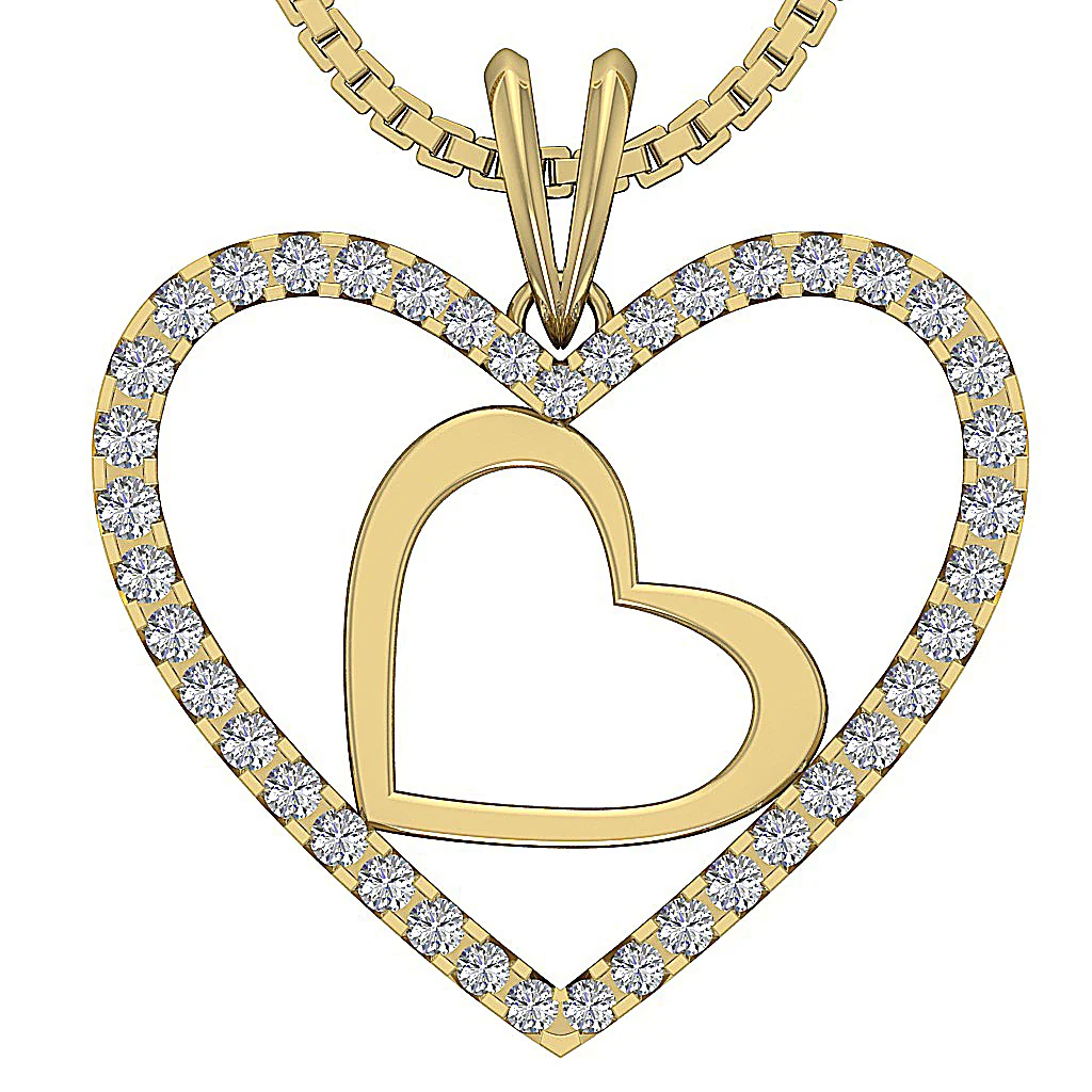 The Adrian Round Brilliant Cut Diamond Double Heart Pendant 14K Solid White Gold - Image 2