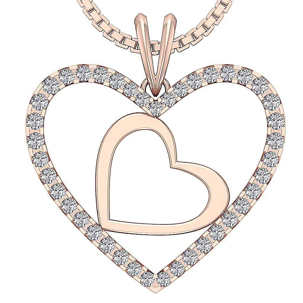 The Adrian Round Brilliant Cut Diamond Double Heart Pendant 14K Solid White Gold - Image 3