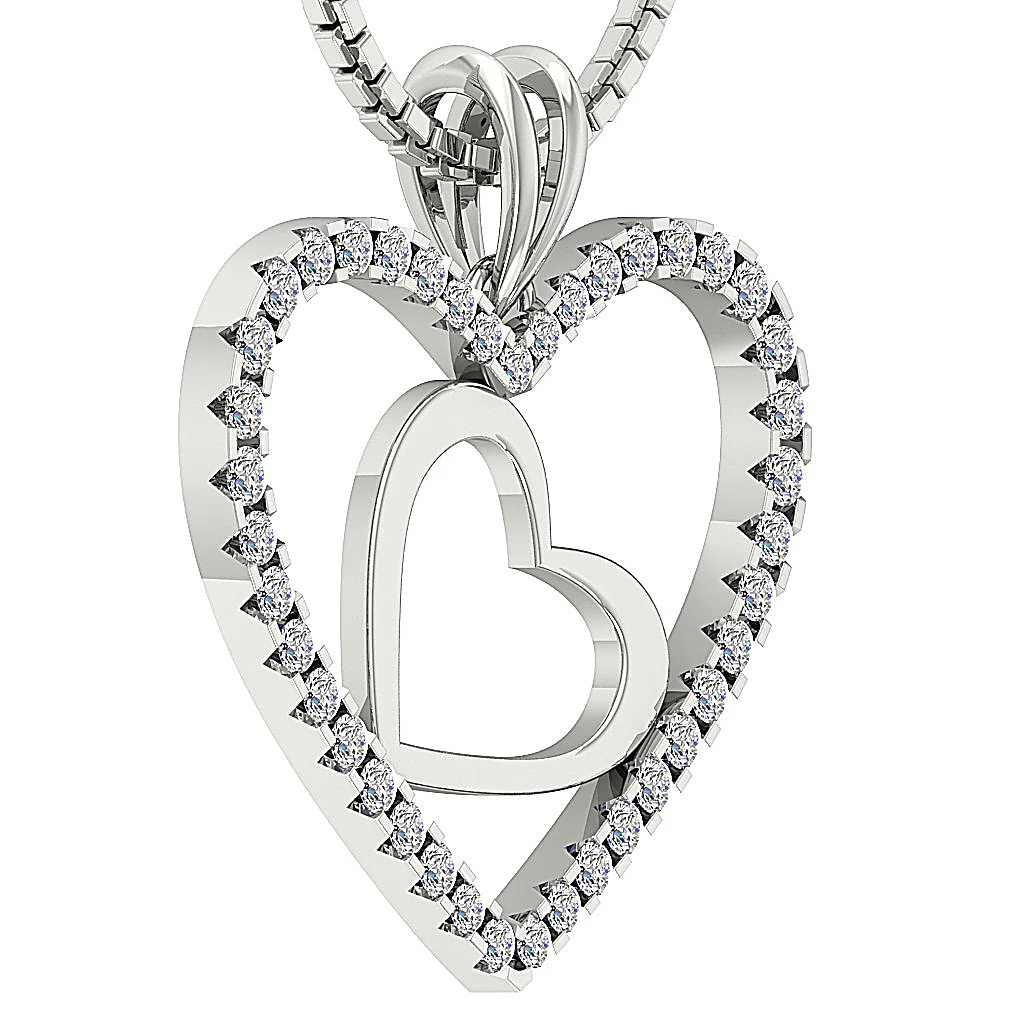 The Adrian Round Brilliant Cut Diamond Double Heart Pendant 14K Solid White Gold - Image 4