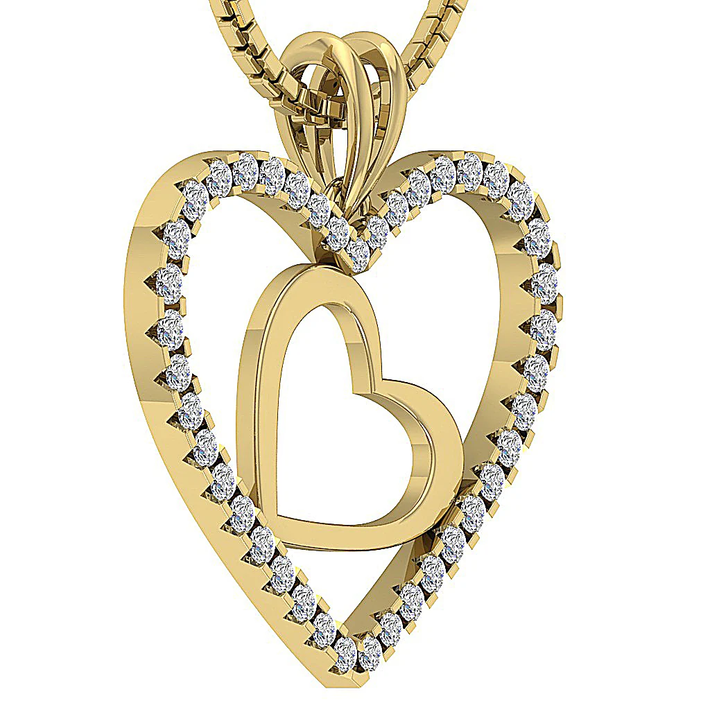 The Adrian Round Brilliant Cut Diamond Double Heart Pendant 14K Solid White Gold - Image 5