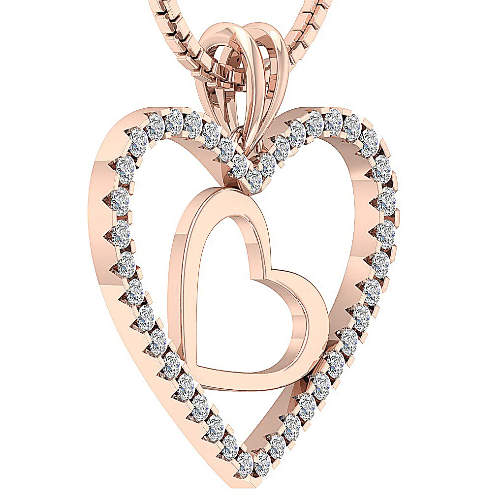 The Adrian Round Brilliant Cut Diamond Double Heart Pendant 14K Solid White Gold - Image 6