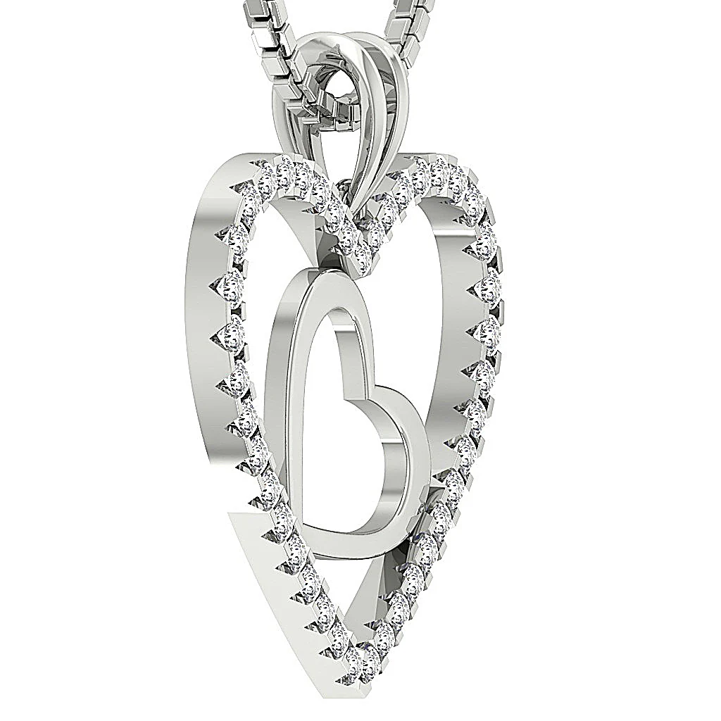 The Adrian Round Brilliant Cut Diamond Double Heart Pendant 14K Solid White Gold - Image 7