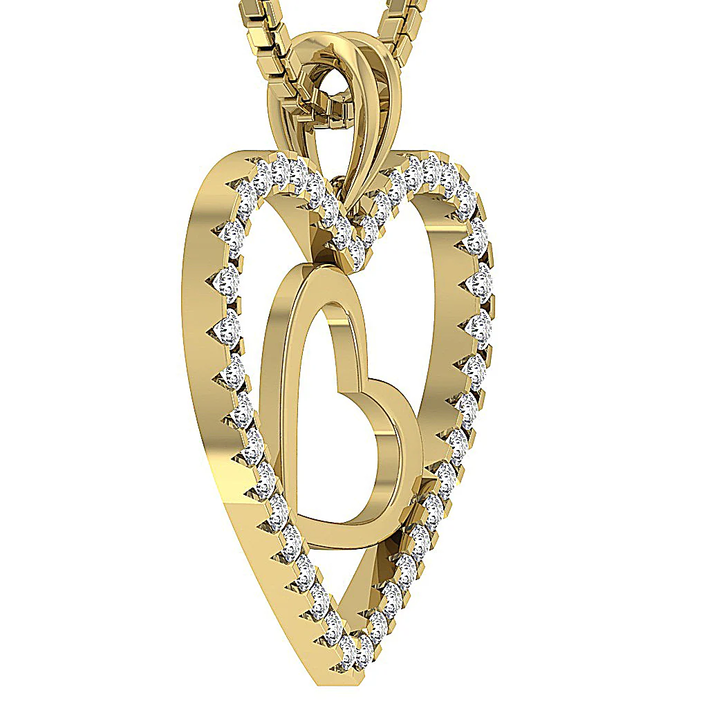 The Adrian Round Brilliant Cut Diamond Double Heart Pendant 14K Solid White Gold - Image 8