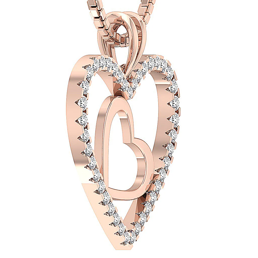 The Adrian Round Brilliant Cut Diamond Double Heart Pendant 14K Solid White Gold - Image 9